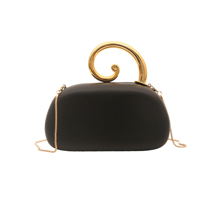Trendy Gold Handle Vegan Leather Evening Bag