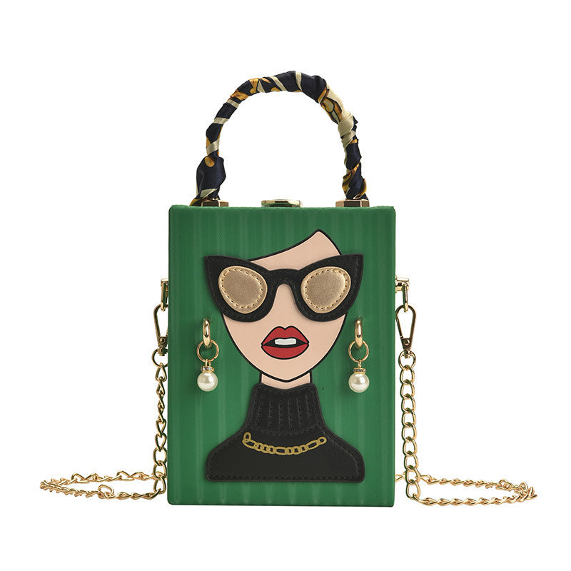 Unique 3D Lady Face PU Leather Funky Satchel Handbag