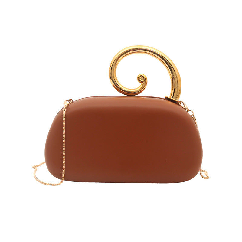 Trendy Gold Handle Vegan Leather Evening Bag