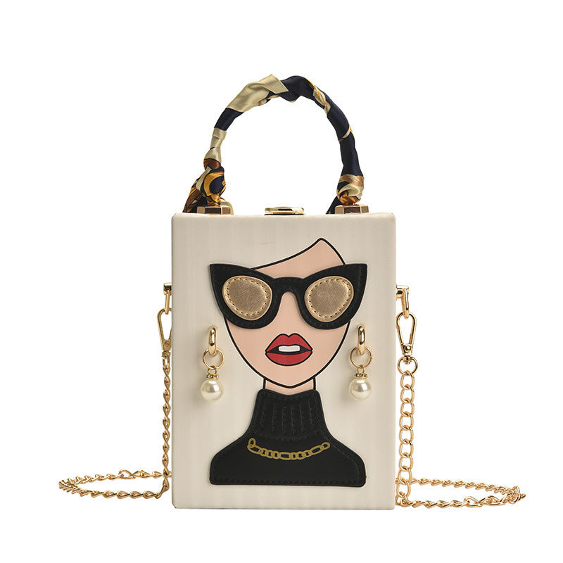 Unique 3D Lady Face PU Leather Funky Satchel Handbag