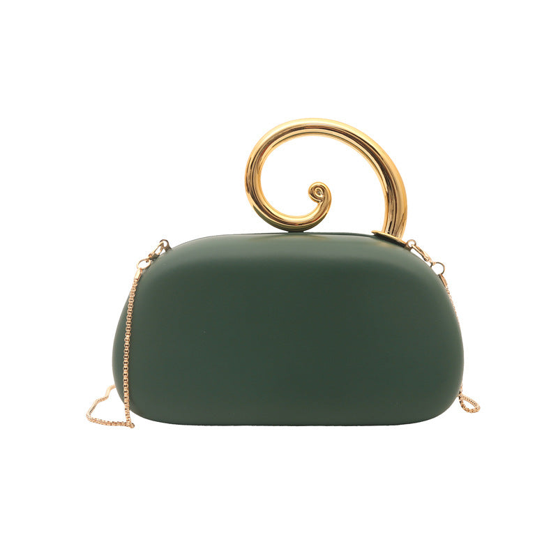Trendy Gold Handle Vegan Leather Evening Bag