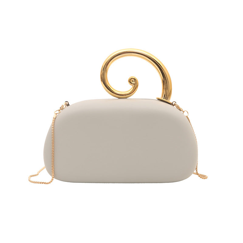 Trendy Gold Handle Vegan Leather Evening Bag
