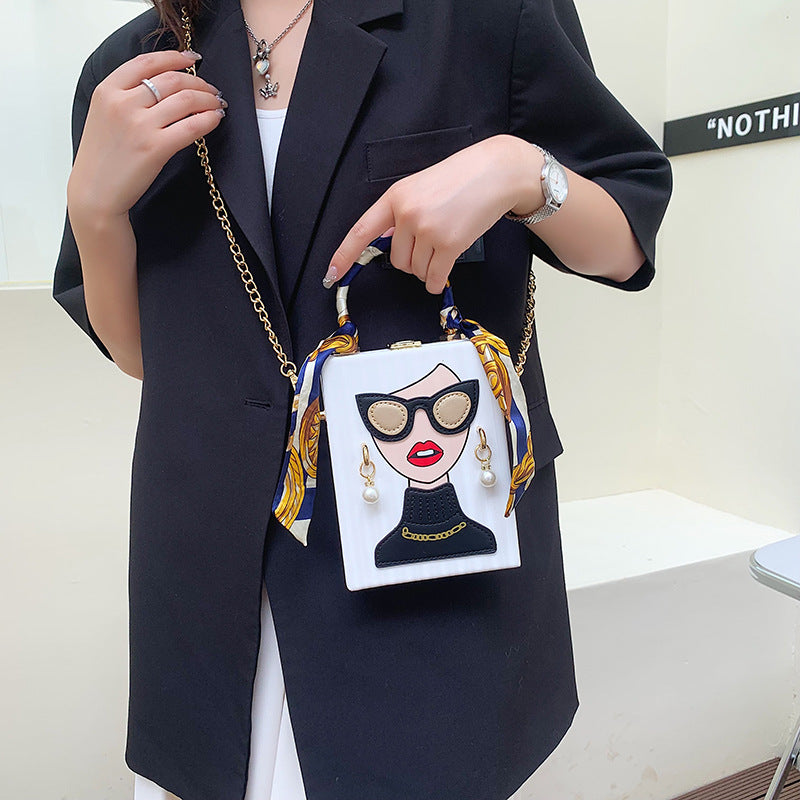 Unique 3D Lady Face PU Leather Funky Satchel Handbag