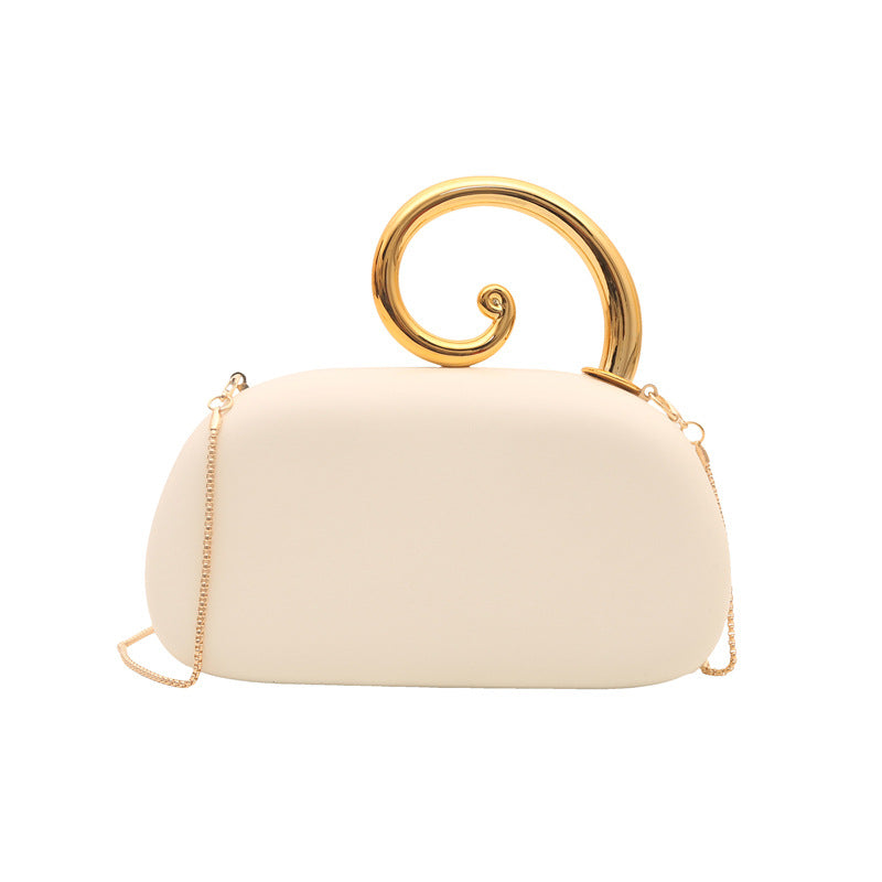 Trendy Gold Handle Vegan Leather Evening Bag