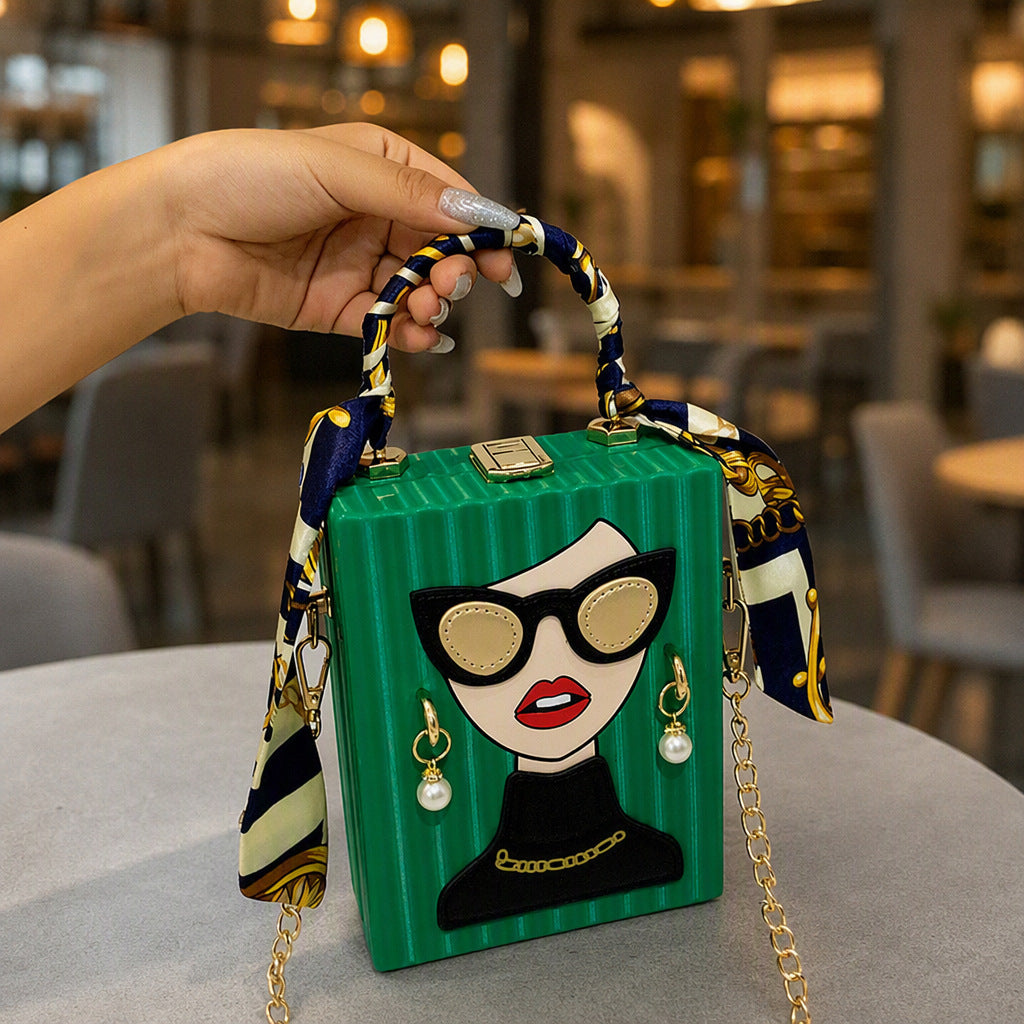 Unique 3D Lady Face PU Leather Funky Satchel Handbag