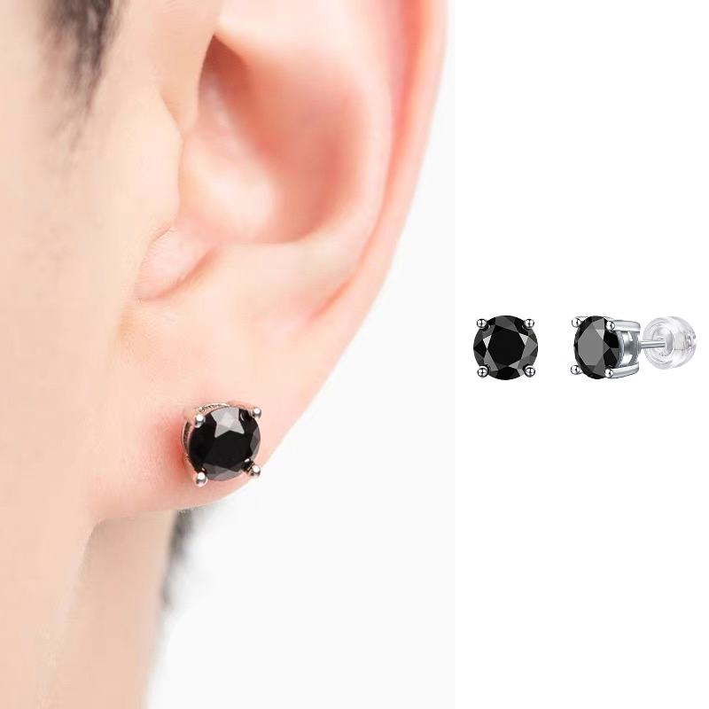 Black moissanite 4-clawed earrings E11447